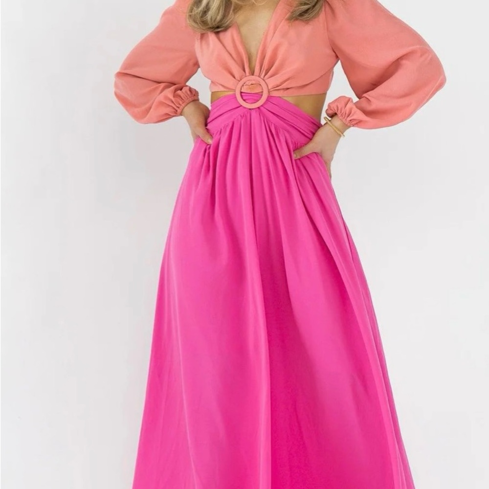 Elegant Pink and Sienna Peach Maxi Dress